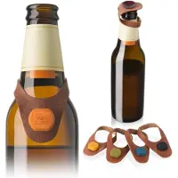 VacuVin Vacu Vin Flesmarker en stopper - Leer - set van 6