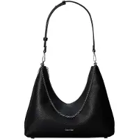 Calvin Klein Schoudertas 'Chain Strap Pebble Grain Hobo' zwart / zilver