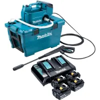 Makita DHW 080 PG4K Snoerloze hogedrukreiniger 36 V ( 2x 18 V ) 80 bar 380 l/u Borstelloos + 4x oplaadbare accu 6.0 Ah + dubbele lader