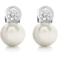 Luxenter 925 Sterling zilveren oorbellen met gerhodineerde witte parels