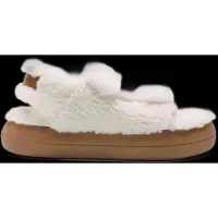 Moon Boot Dames Off-white leren sandalen in omgekeerd lam (41), Leer, Wit, Plat, 1 tot 3 cm, Klittenband, Casual 80D2420020
