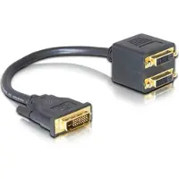 DeLOCK 65051 DVI Adapter [1x DVI-stekker 24+1-polig - 2x DVI-bus 24+1-polig] Zwart Vergulde steekcontacten 0.20 m