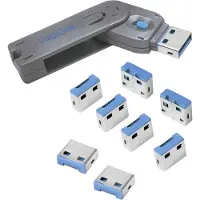 Logilink AU0045 USB-A-poortslot Set van 8 stuks Zilver, Blauw Sleutelslot Incl. 1 sleutel