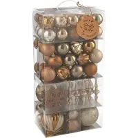 J-Line doos met 80 kerstballen bruin - plastic-kunststof - 18 x 30 x 58 cm