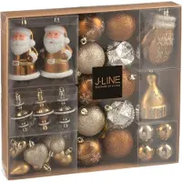 J-Line doos van 45 kerstballen bruin - plastic-kunststof - 30 x 30 x 6 cm
