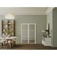 Vente-unique Omkeerbaar dubbel deurblok in aluminium en gehard glas - 2 x H204 x B93 cm - Wit - MASERU