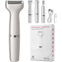Nuvance - Ladyshave - Ladyshaves voor vrouwen - 4 Opzetstukken - met Wenkbrauw Trimmer - Bikinitrimmer - Scheerapparaat Vrouw - Lady Shave - Wit
