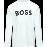 BOSS Katoenen T-shirt met lange mouwen en contrastlogo voor kinderen