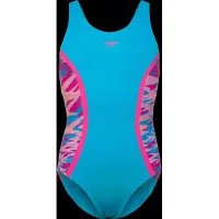 Speedo Hyperboom Splice Muscleback Meisjes Sportbadpak - Kleurvast Badpak Meisjes - Chloorbestendig Zwempak Meisjes - Sportbadpak Meisjes met Muscleback-rug - Turquoise/Roze - 164