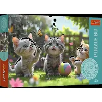 Trefl Een glinsterende puzzel met kittens: 60 stukjes voor kleine, nieuwsgierige kinderen
