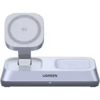 UGREEN Support de chargement sans fil magnétique MagFlow 3-en-1 USB Type C 25 W Blanc