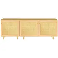 OKWISH Dressoir - Modulair Opbergmeubel - 180 X 40 X 63 Cm - 3 Deuren Met Rotanlook - Natuurlijke Houtlook - MDF Naturel