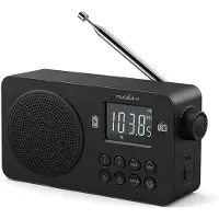 Nedis FM-radio | Draagbaar ontwerp | FM | Voeding via batterij / USB | Digitaal | 2 W | Schermgrootte: 1,77" | Zwart-wit scherm | Bluetooth | Koptelefoonuitgang | Wekker | Zwart