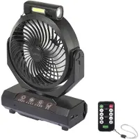 Sygonix Accuventilator 4.6 W (Ø) 205 mm Zwart Werkt ook op batterijen, Met lamparmatuur, Oscillerend, Met afstandsbediening, LED-indicatie, Timer, Wandmontage
