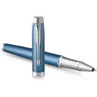 Parker IM Premium rollerballpen | Blauwgrijs met chroomdetail | fijne penpunt met zwarte inkt navulling | geschenkdoos