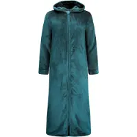 Gaubert Extra Lange Dames Rits Badjas met Capuchon en Zijzakken - Ochtendjas - Superzacht Coral Fleece - Teal Groen - Maat L/XL - 8206-Green
