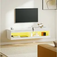 STILVORA TV Meubel - Zwevend Hoogglans Wit Met RGB Led Verlichting - Open Opbergruimte En Kabelmanagement - Voor Woonkamer En Slaapkamer - 140x40x30 Cm