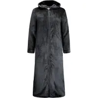 Gaubert Extra Lange Dames Rits Badjas met Capuchon en Zijzakken - Ochtendjas - Superzacht Coral Fleece - Zwart - Maat XXL/3XL - 8206-Black