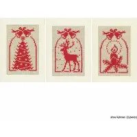 Vervaco - Wenskaart kit - Kerst - Hert, kaars en kerstboom set van 3 - PN-0021444 - Borduren - Borduurpakket - Borduurpakket volwassenen - Borduurpakket kind