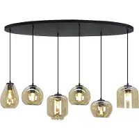 Olucia - CAIA - Hanglamp - Amber / Zwart - 6L - Vorm: Ovaal