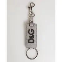 Dolce&Gabbana Grijze Leren Logo Metaalring Sleutelhangerhouder Mannen Sleutelhanger