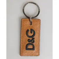 Dolce&Gabbana Bruine Leren Logo Metaal Ring Sleutelhanger Houder Mannen Sleutelhanger