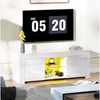STILVORA TV Meubel - LED Verlichting Met Glasplank En 2 Deuren - Modern Voor Woonkamer En Tv Hoek - Spaanplaat - Wit - 120 X 34 X 45 Cm