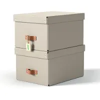 Leitz Puro medium opbergdoos karton met leren handvaten beige (2 stuks)