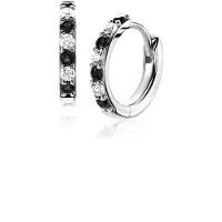 Zinzi 12mm zilveren oorringen bezet met witte en zwarte zirkonia's 2mm buisdikte met luxe klapsluiting ZIO2559Z