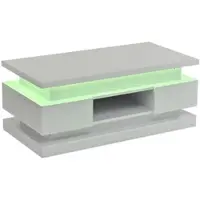 OKWISH Salontafel - Hoogglans Met Ledverlichting En Usb Aansluiting - In Hoogte Verstelbaar Voor Wonen - Spaanplaat Wit - 100×50×40 Cm