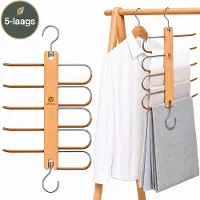 Apeiron Premium 5-in-1 Broekhanger - Kledinghangers Ruimtebesparend - Bamboe Klerenhanger - Kleerhangers Hout - Kapstok Hangend