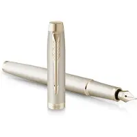 Parker IM Monochrome vulpen | blauwe inkt | champagnekleurige afwerking en details | fijne punt | met geschenkdoos
