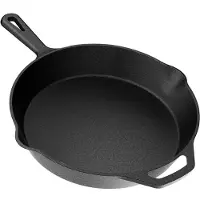 YASHE Gusseisenpan 26 cm, platte braadpan voor steaks en vlees, geschikt voor inductiekookplaten