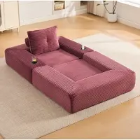 OKWISH modulaire sofa, ligstoel met bekerhouder en zijvak, inklapbare sofa, eenvoudig te monteren, geschikt voor kleine appartementen, wijnrood