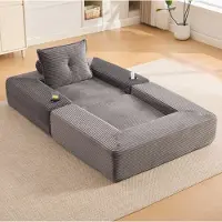 OKWISH modulaire sofa, ligstoel met bekerhouder en zijvak, opklapbare sofa, eenvoudig te monteren, geschikt voor kleine appartementen, donkergrijs