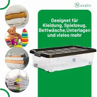 Novaliv 2x Onderbed Ladekast met Wielen 28L Opbergdoos Deksel Antraciet Nestbaar Stapelbaar met Clipsluiting Rolbox BPA-vrij 61x40x17 cm