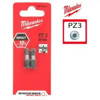Milwaukee Pozidriv-bits - - PZ3 25mm SHOCKWAVE 4932430868 - Zone ShockWave - Gesmede kop - Industrieel staal