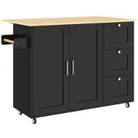 MODFU Mobiel Keukeneiland - Klapbaar Met Opbergruimte - Eenvoudig Design - Voor Keuken En Eetkamer - MDF - Zwart/Naturel - 135 X 44(70) X 90 Cm