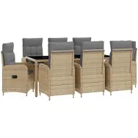 vidaXL Buiten Eettafel Set 9 st Beige en Lichtgrijs poly rattan