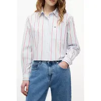 Tommy Hilfiger Blouse 'Relaxed Fit Cropped' pastelblauw / kreeft / offwhite