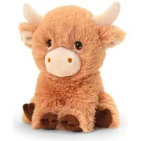 Keel Toys pluche koe met hoorns knuffeldier - bruin - zittend - 25 cm - Knuffel boederijdieren