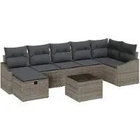 vidaXL Set van 8 tuinmeubels, grijs, van polyrotan