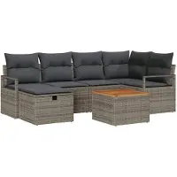 vidaXL Tuinbank Set 7 st Grijs Poly rattan