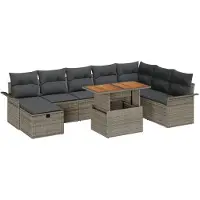 vidaXL Tuinset, 9-delig, grijs, polyrotan