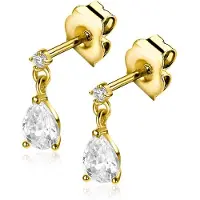Zinzi 8mm Gold 14 krt gouden oorknoppen met een peervormige en ronde witte zirkonia ZGO514