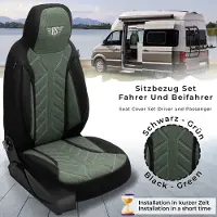 BREMER SITZBEZÜGE Premium Camper stoelhoezen voor Knaus TOURER VAN PLKT213 in Zwart/Olijfgroen (2 losse stoelen)