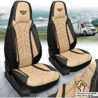 BREMER SITZBEZÜGE Premium Camper stoelhoezen voor Challenger Van Start Edition DPL507 in Zwart/Beige (2 losse stoelen)