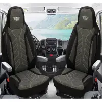 BREMER SITZBEZÜGE Premium Camper stoelhoezen voor Dethleffs Globevan Camp One Two PLKT204 in Zwart/Antraciet (2 losse stoelen)