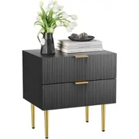 STILVORA Nachtkastje - Met 2 Laden En Geribbeld Frontdesign - Voor Slaapkamer Of Woonruimte - MDF En Metaal - Zwart
