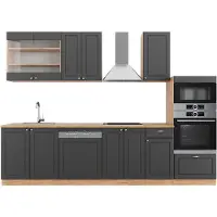 Vicco Complete keukeneenheid Fame-Line Antraciet Landhuis/Goud Kraft Eik 300 cm met hoge kast, WB Eik, Model 42444